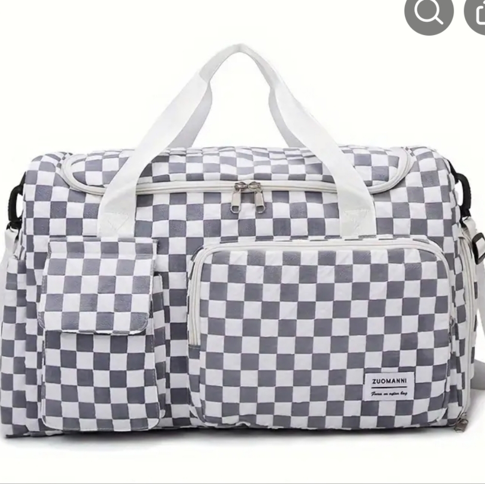 Zuomanni Checkered Gray and White Travel Bag
